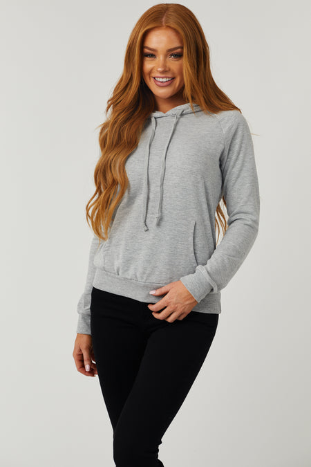 Heathered Grey French Terry Lightweight Drawstring Hoodie