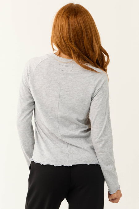 Heathered Grey Lettuce Trim Long Sleeve Top