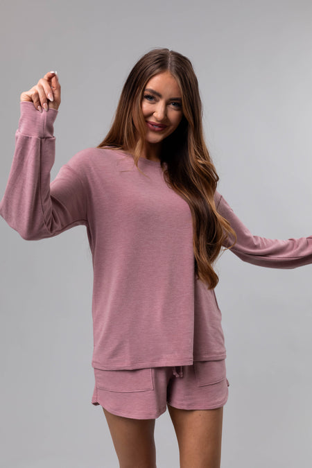 Heathered Rose Long Sleeve Soft Knit Top