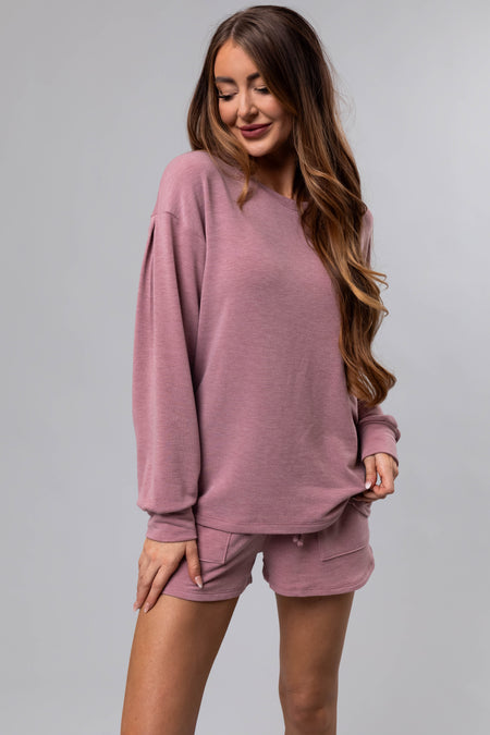 Heathered Rose Long Sleeve Soft Knit Top