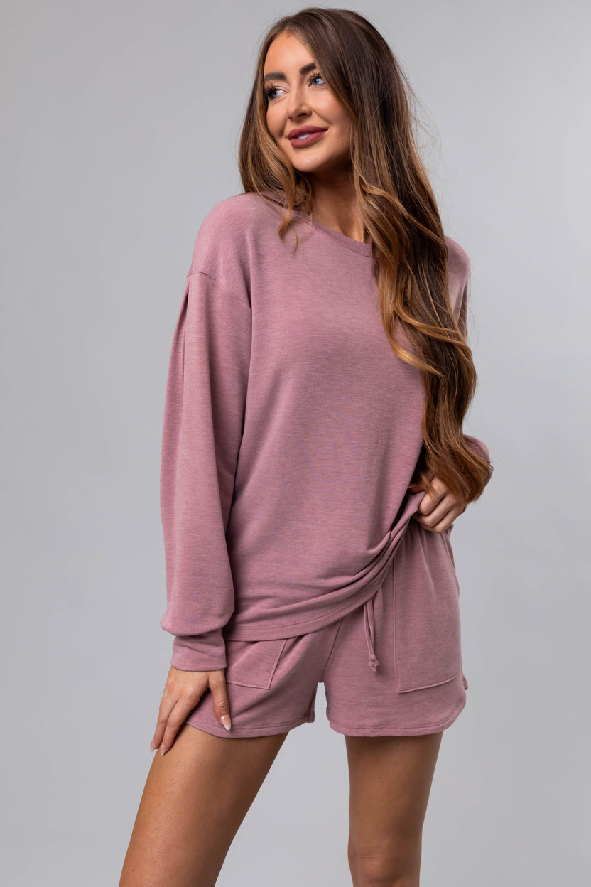 Heathered Rose Long Sleeve Soft Knit Top