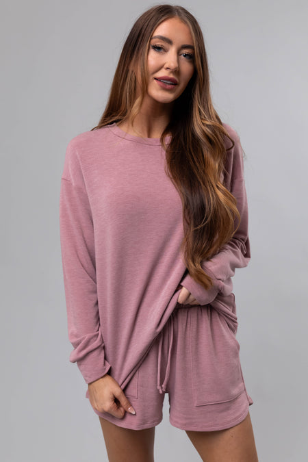 Heathered Rose Long Sleeve Soft Knit Top