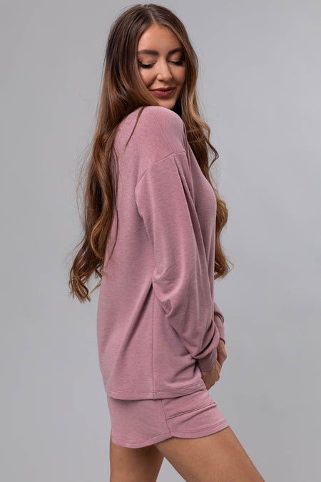 Heathered Rose Long Sleeve Soft Knit Top