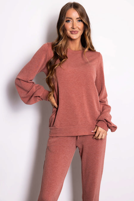 Heathered Rust Soft Knit Lightweight Sweatshirt