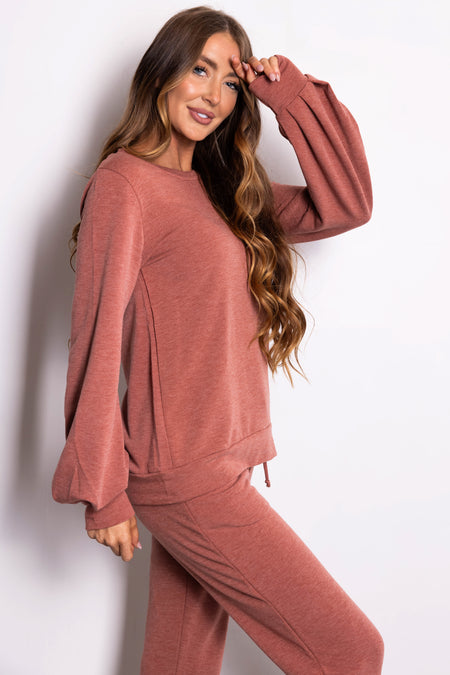 Heathered Rust Soft Knit Lightweight Sweatshirt