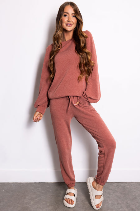 Heathered Rust Soft Knit Sweatpants