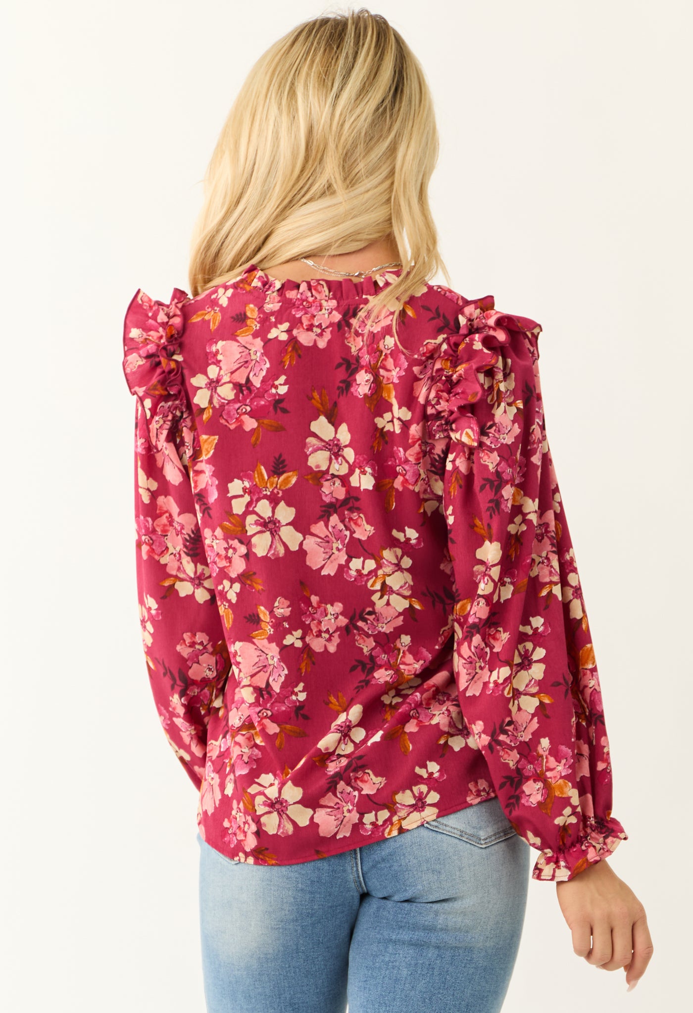 Hibiscus Floral Print Long Sleeve Blouse