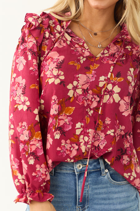 Hibiscus Floral Print Long Sleeve Blouse