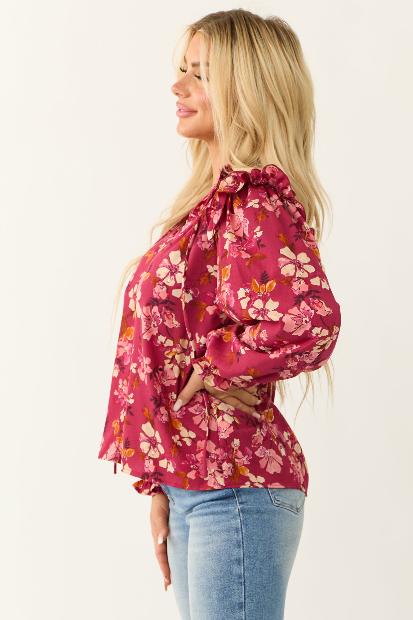 Hibiscus Floral Print Long Sleeve Blouse