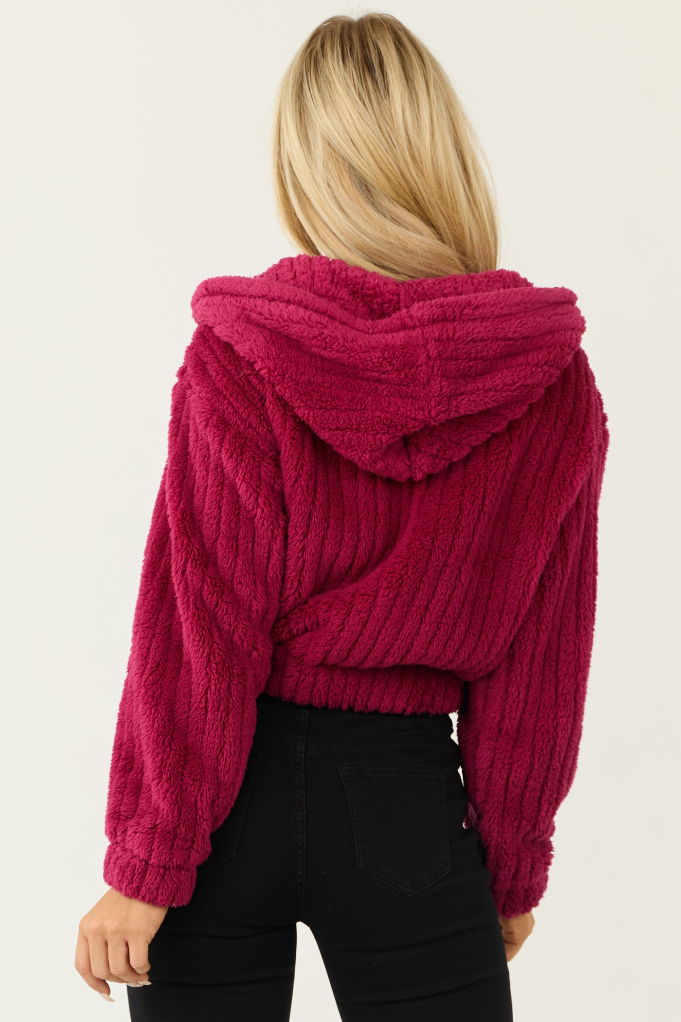 Hibiscus Hooded Ribbed Faux Fur Jacket