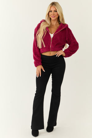 Hibiscus Hooded Ribbed Faux Fur Jacket