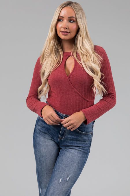 Hibiscus Knit Long Sleeve Keyhole Neck Bodysuit