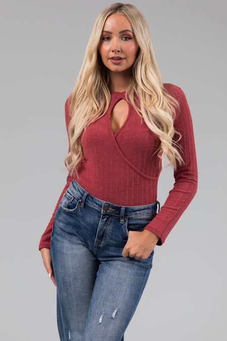 Hibiscus Knit Long Sleeve Keyhole Neck Bodysuit