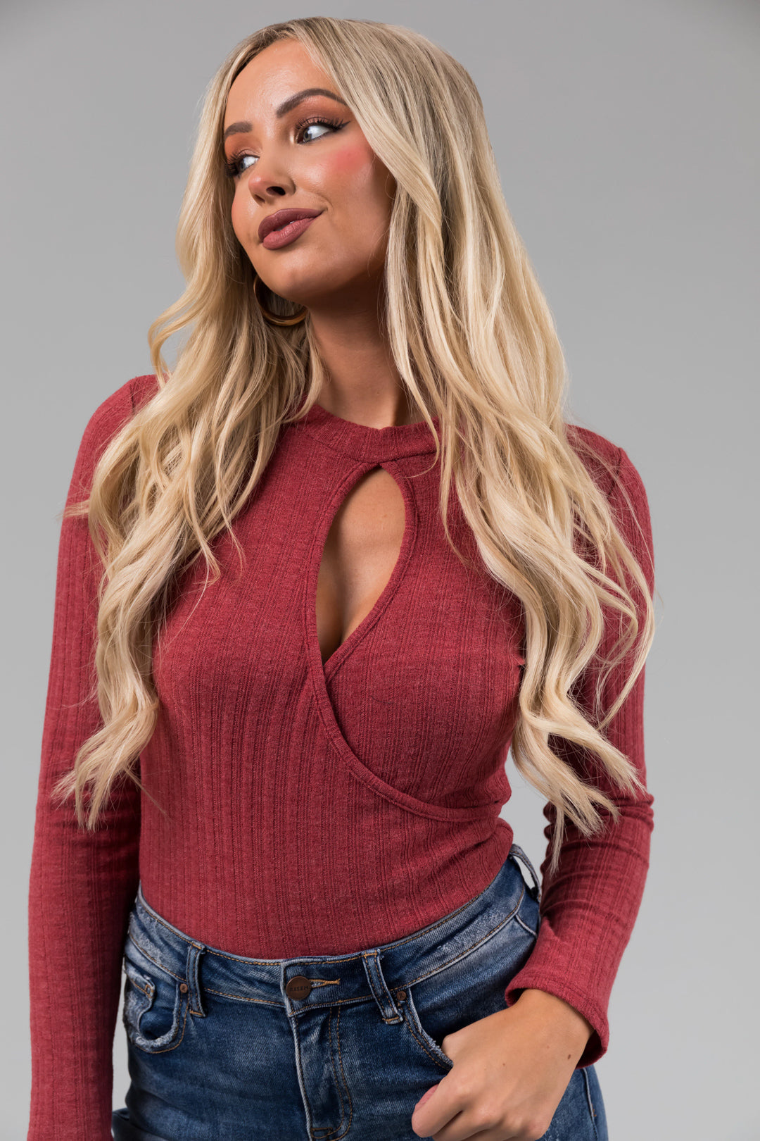 Hibiscus Knit Long Sleeve Keyhole Neck Bodysuit