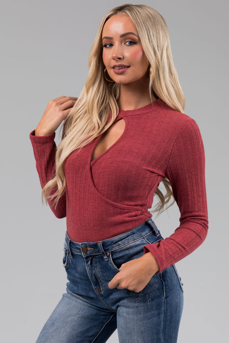 Hibiscus Knit Long Sleeve Keyhole Neck Bodysuit