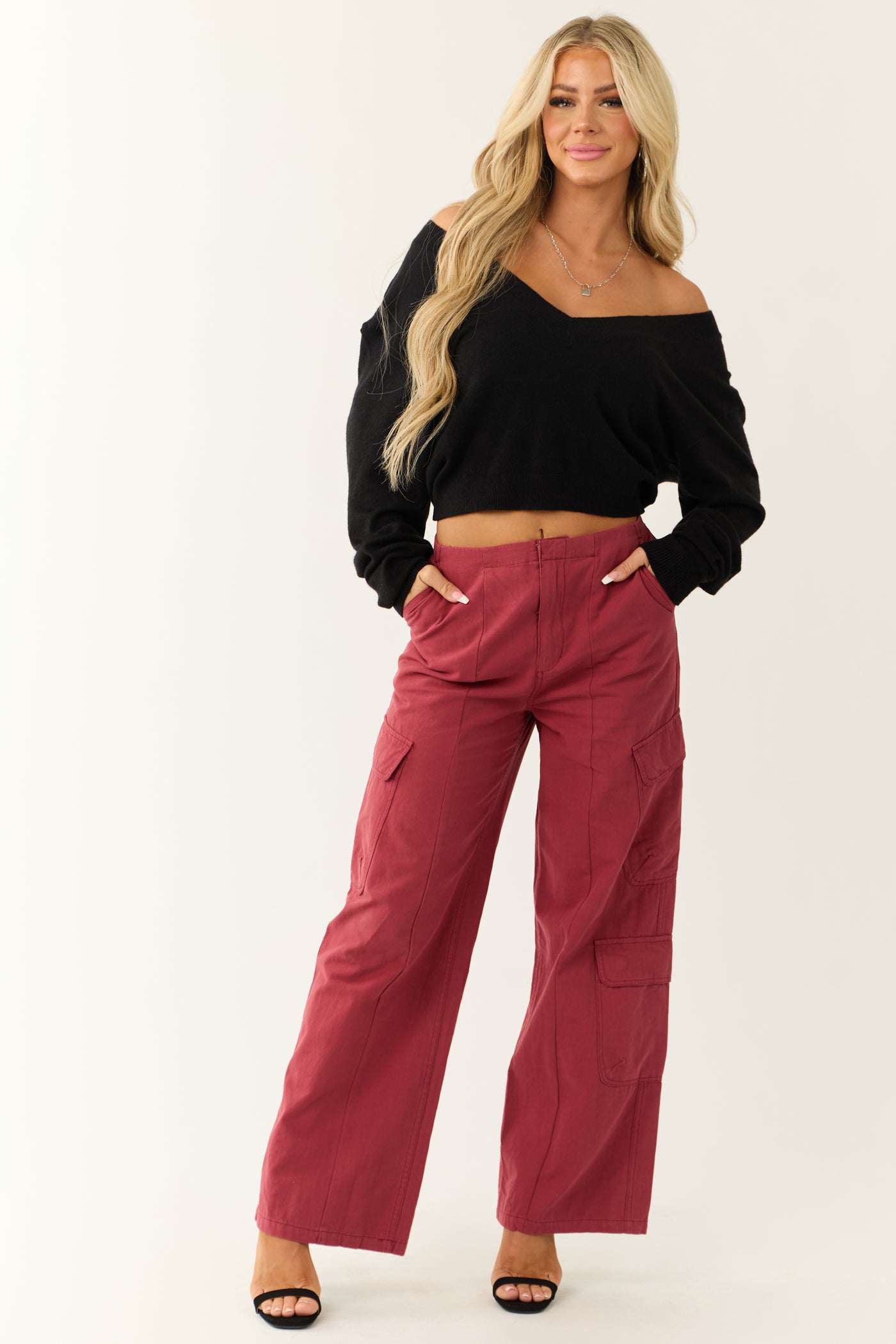 Hibiscus Mid Rise Wide Leg Cargo Pants