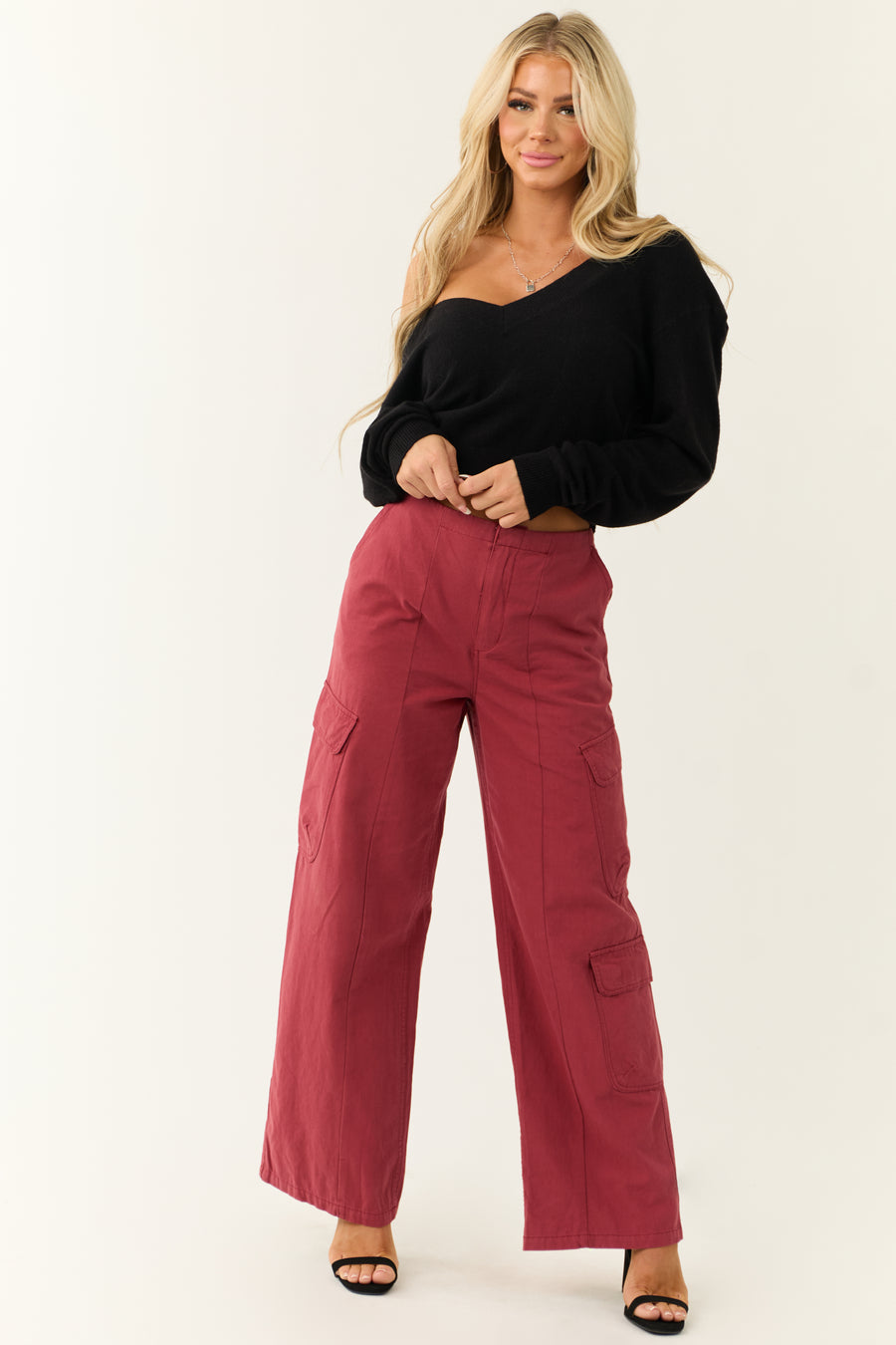 Hibiscus Mid Rise Wide Leg Cargo Pants