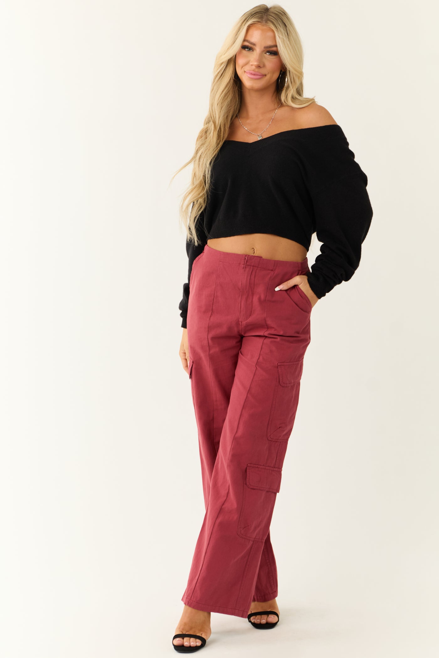 Hibiscus Mid Rise Wide Leg Cargo Pants