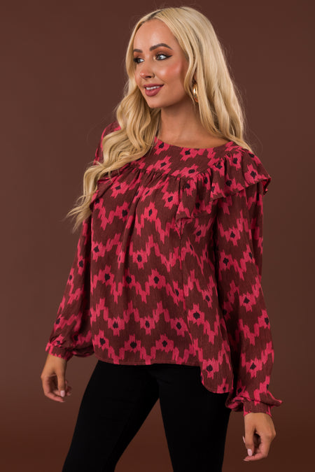 Hibiscus Patterned Blouse with Ruffle Detail