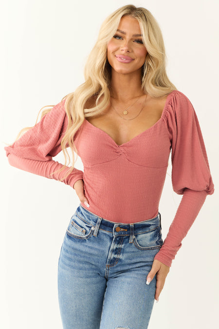 Hibiscus Smocked Sweetheart Twist Neck Bodysuit