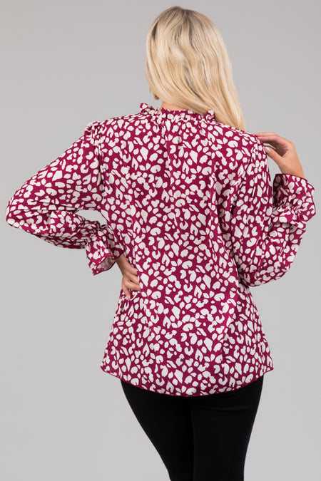 Hibiscus and Ivory Leopard Print Ruffle Top