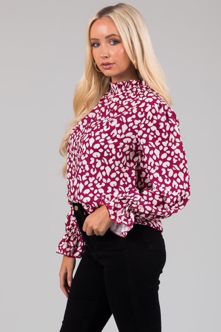 Hibiscus and Ivory Leopard Print Ruffle Top