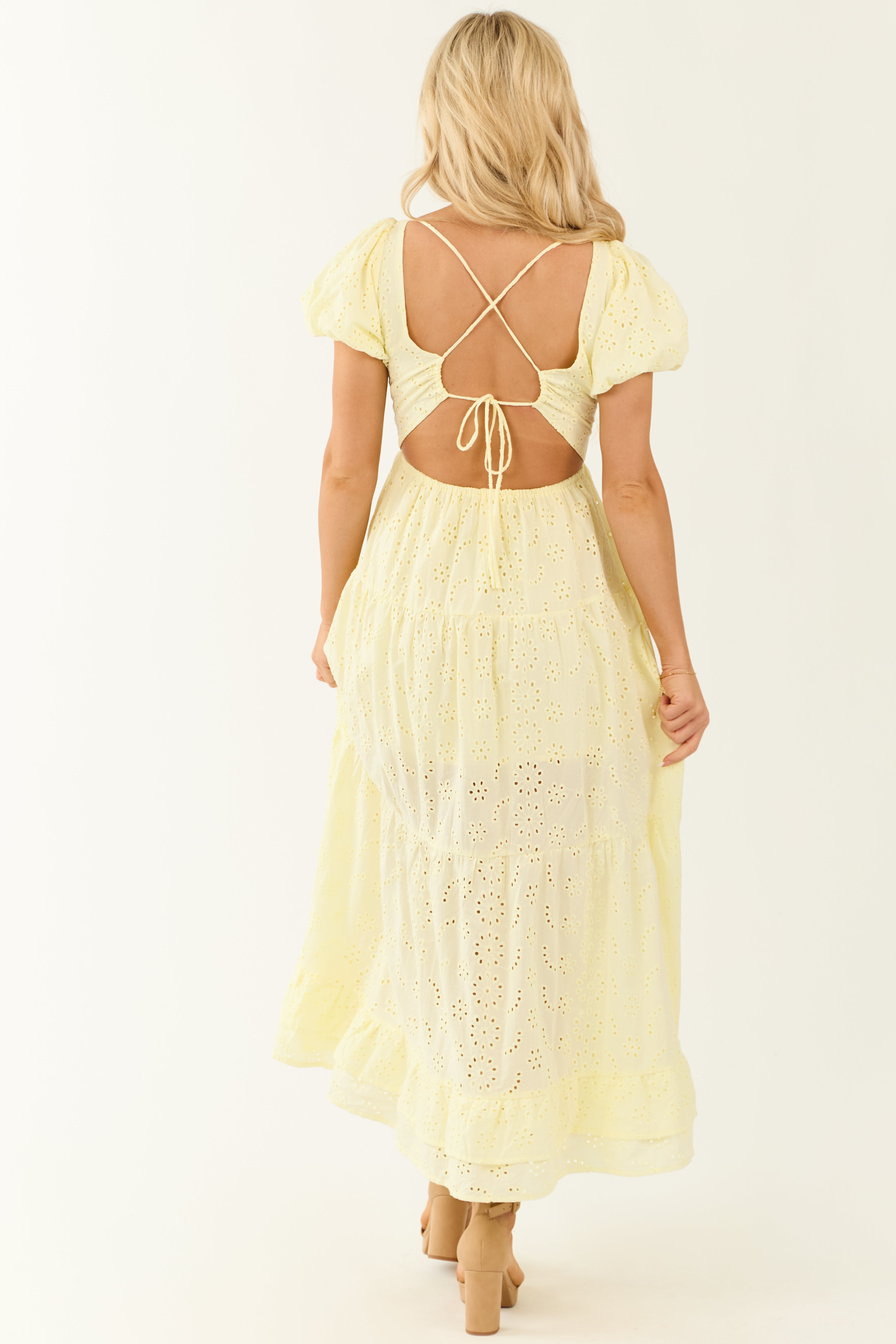 Honeysuckle Eyelet Short Puff Sleeve Maxi Dress