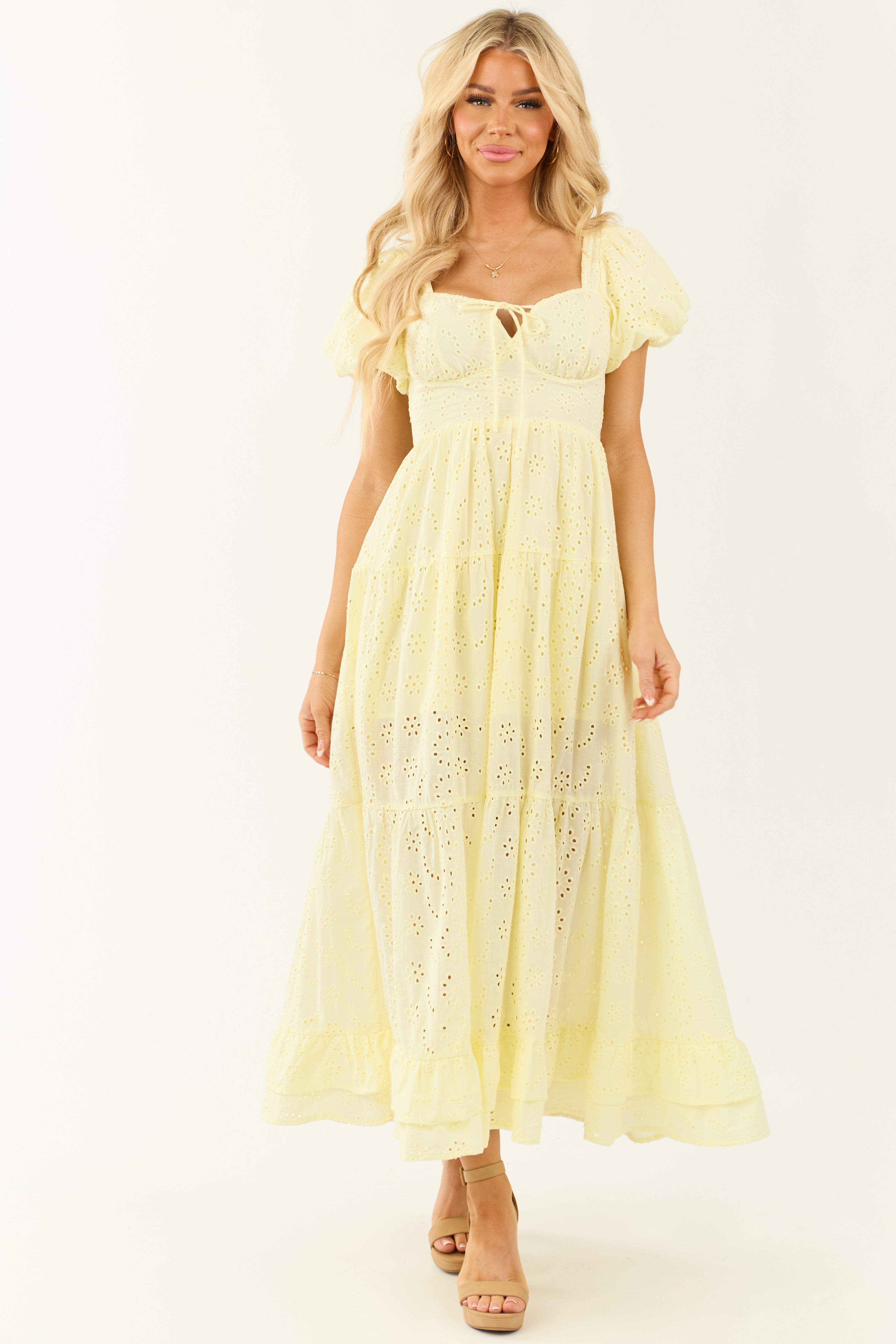 Honeysuckle Eyelet Short Puff Sleeve Maxi Dress