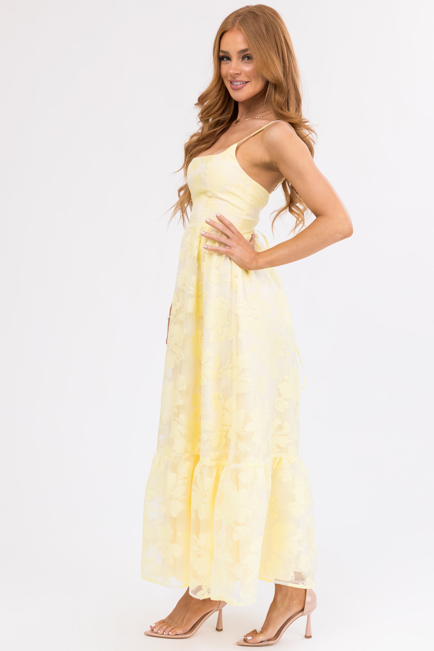 Honeysuckle Floral Mesh Sleeveless Maxi Dress