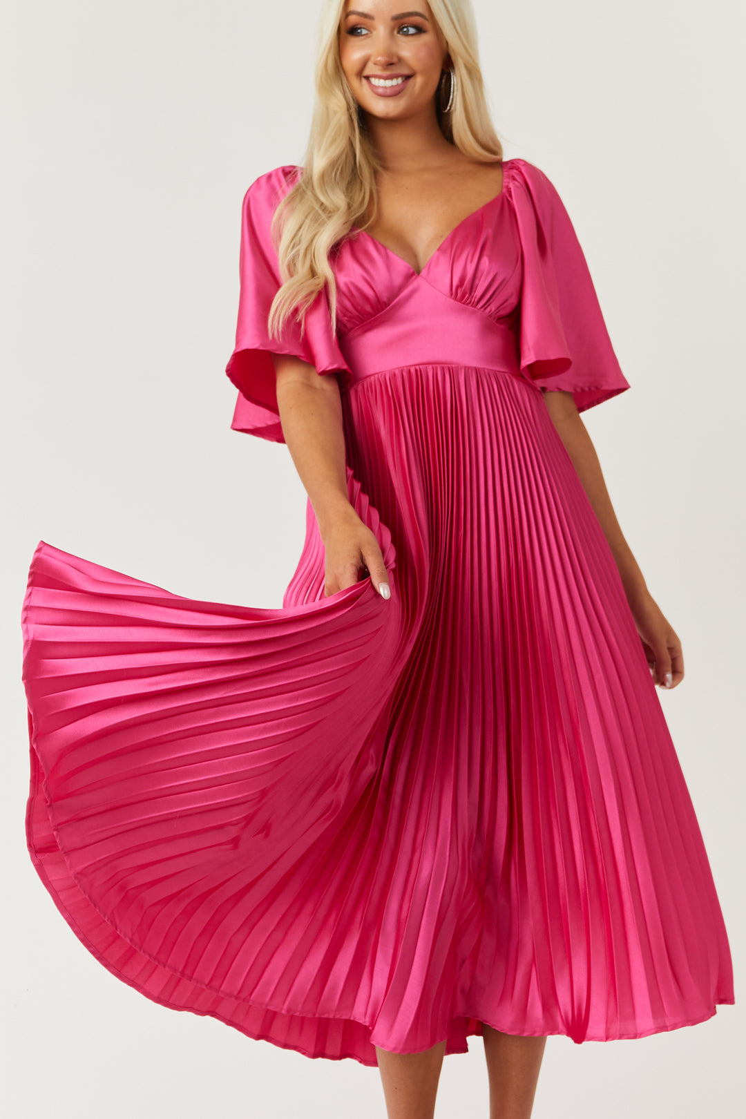 Hot Pink Dress with Bell Sleeves