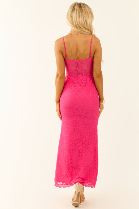 Hot Pink Corset Lace Sleeveless Maxi Dress