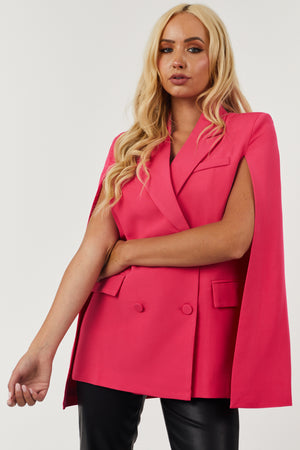 Hot Pink Double Button Cape Blazer