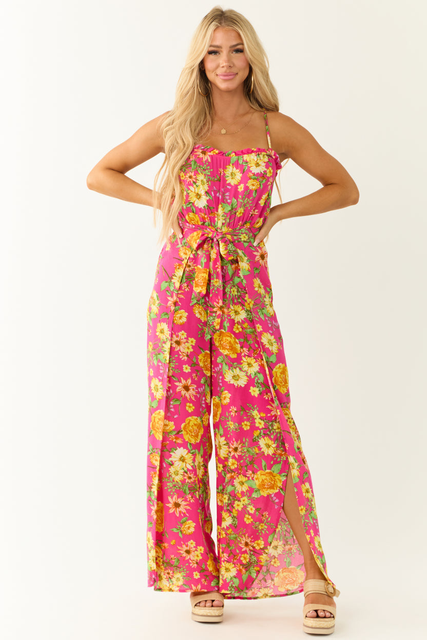 Hot Pink Floral Print Sleeveless Palazzo Jumpsuit