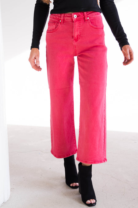 Hot Pink High Rise Super Wide Leg Jeans