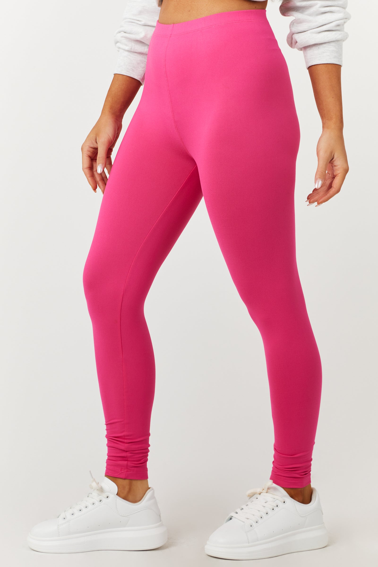 Hot Pink Microfiber Elastic Waist Leggings