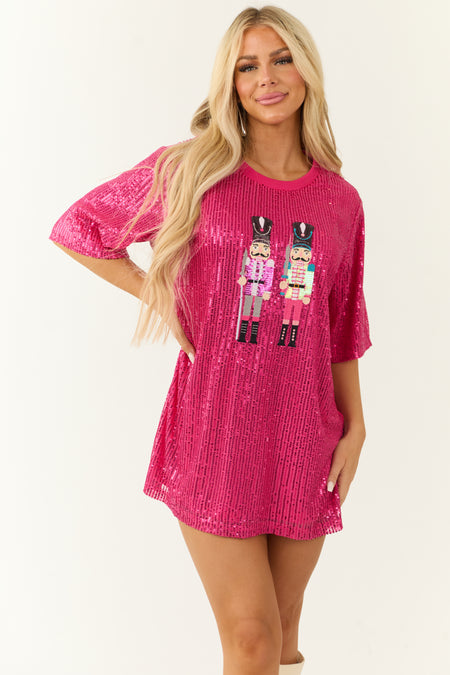 Hot Pink Nutcracker Sequin Tee Shirt Dress