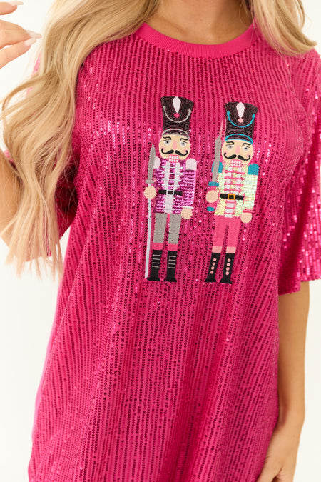 Hot Pink Nutcracker Sequin Tee Shirt Dress