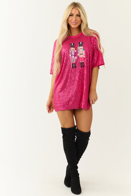 Hot Pink Nutcracker Sequin Tee Shirt Dress