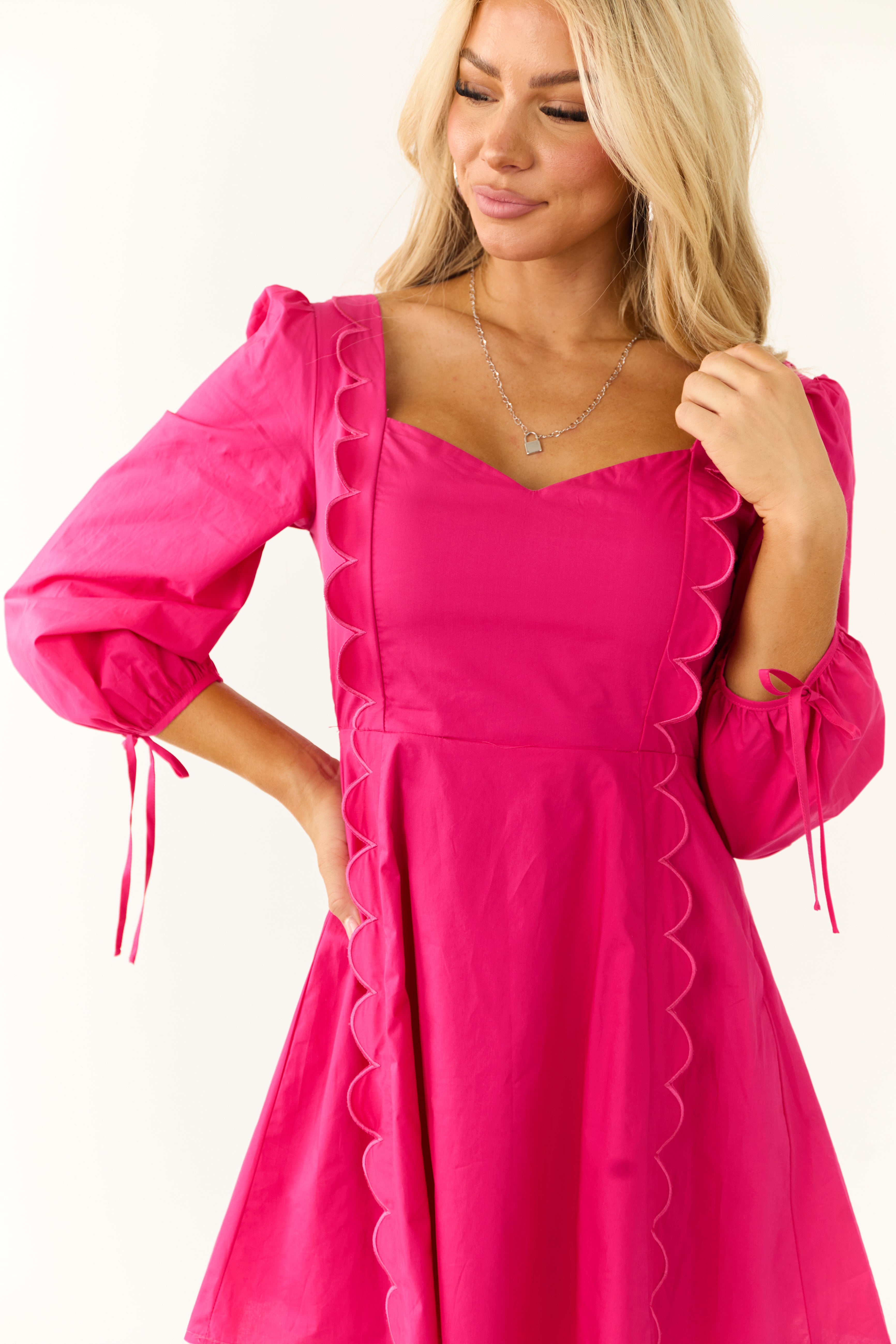 Hot Pink Sweetheart Neck Mini Dress