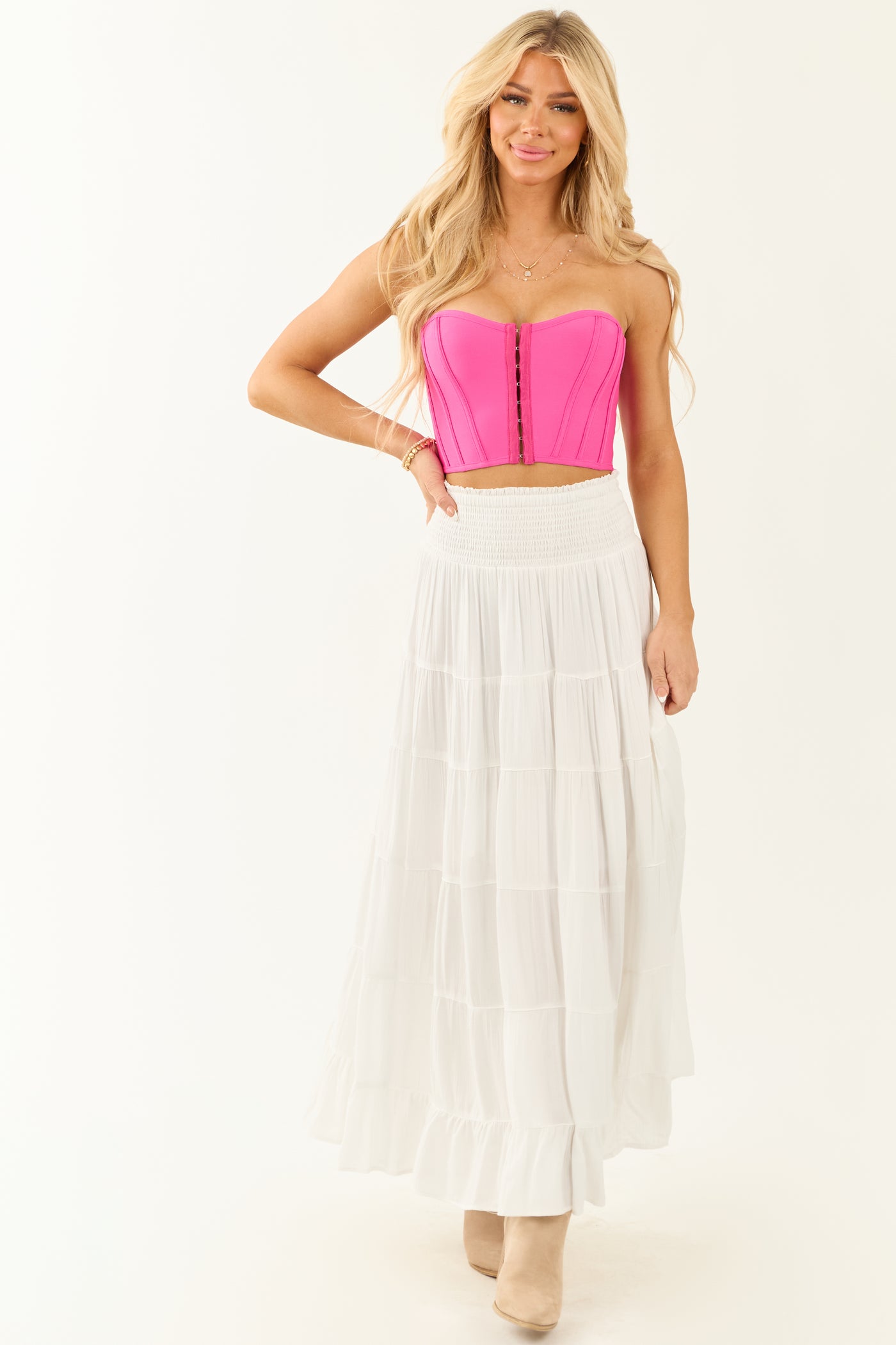 Hot Pink Sweetheart Neckline Strapless Corset Top