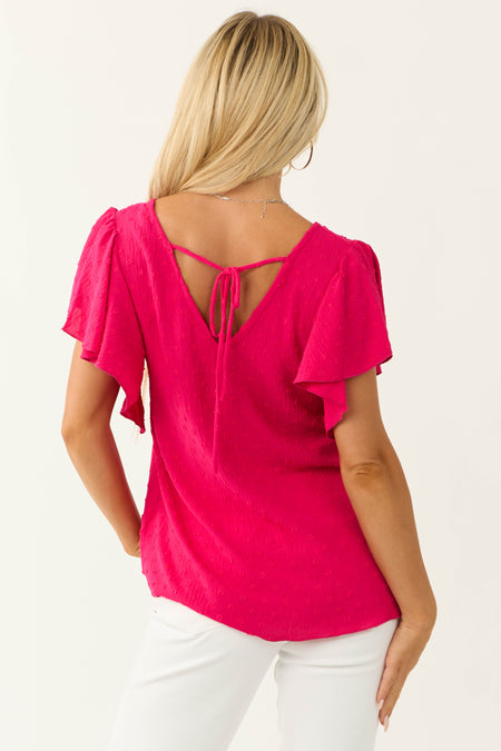 Hot Pink Swiss Dot Tied Back Blouse