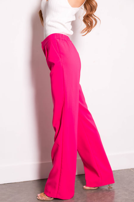 Hot Pink Wide Leg Elastic Waist Woven Pants