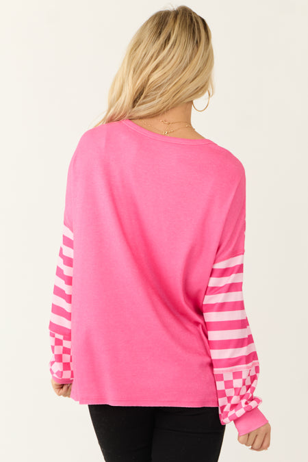 Hot Pink and Blush Multiprint Patchwork Top