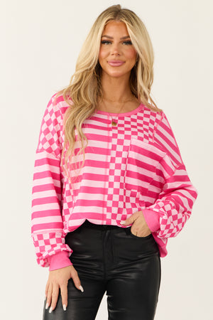 Hot Pink and Blush Multiprint Patchwork Top