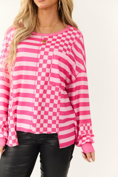 Hot Pink and Blush Multiprint Patchwork Top