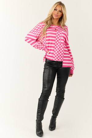 Hot Pink and Blush Multiprint Patchwork Top