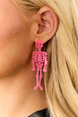 Hot Pink Glow in the Dark Skeleton Dangle Earrings