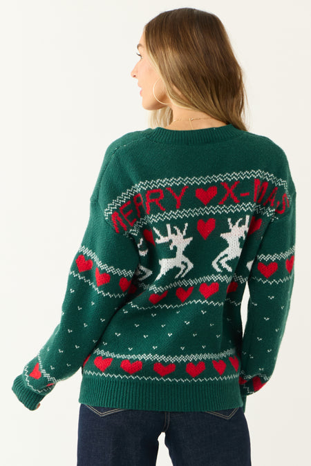 Hunter Green Christmas Print Graphic Sweater