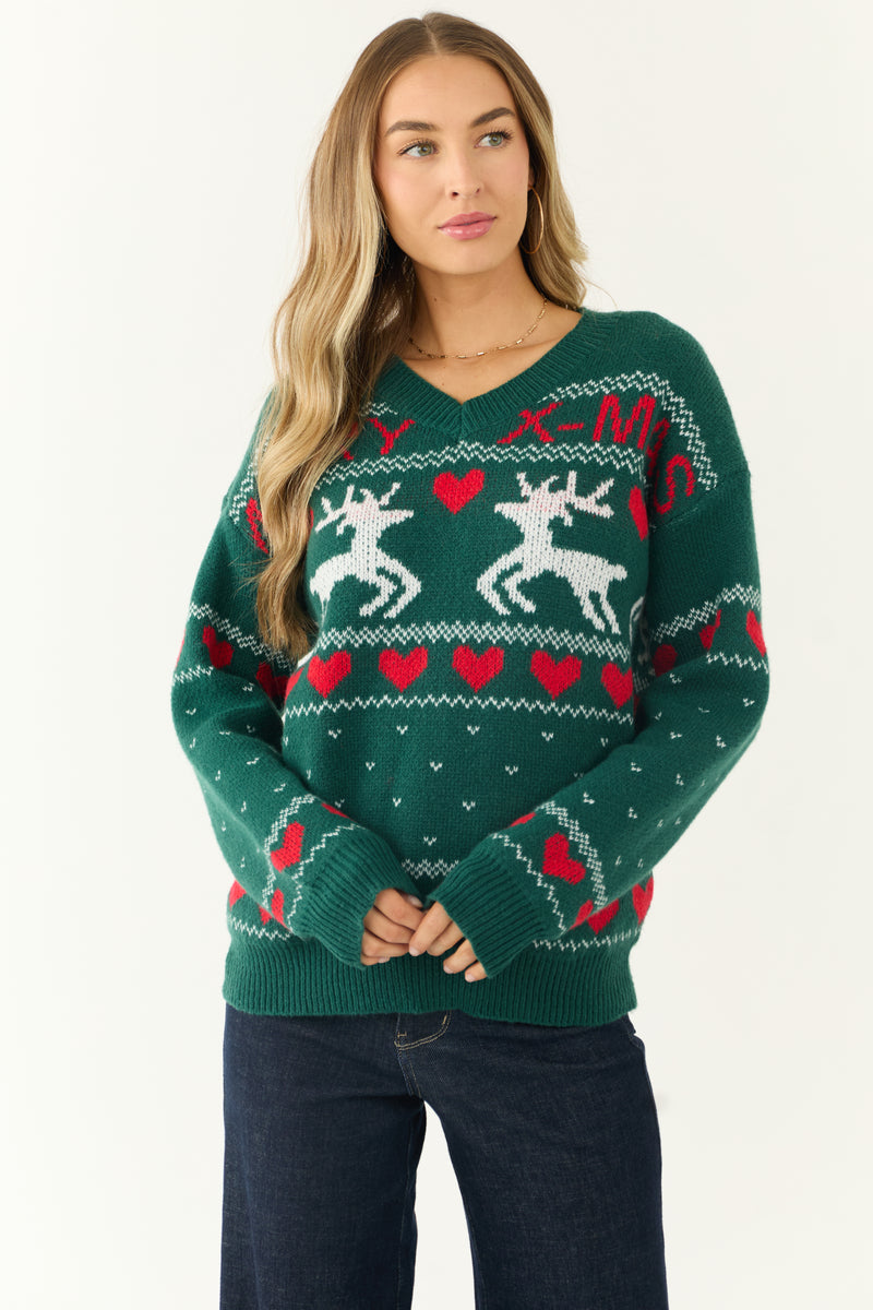 Hunter Green Christmas Print Graphic Sweater