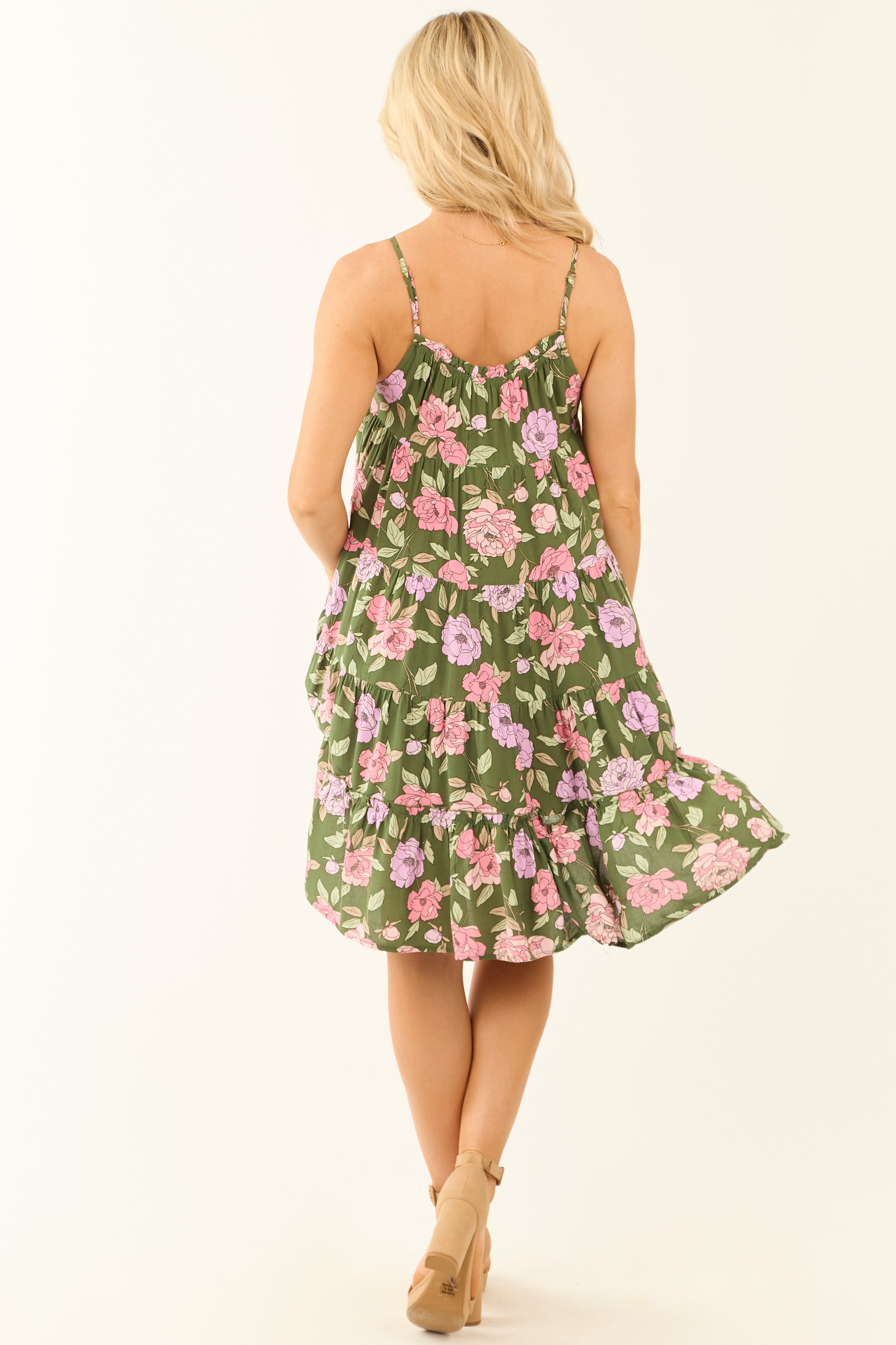 Hunter Green Floral Print Halter Short Dress